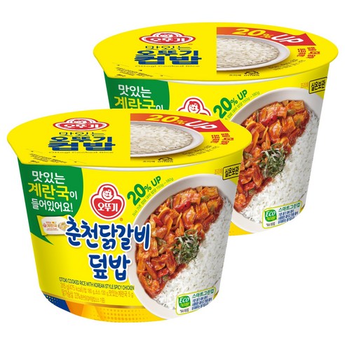 오뚜기 컵밥 춘천닭갈비덮밥+계란국, 315g, 2개