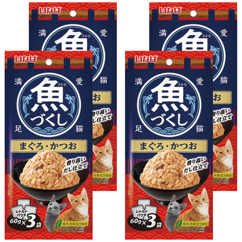 이나바 고양이 생선 가득 파우치, 혼합맛(참치/가다랑어), 180g, 4개 혼합맛(참치/가다랑어), 180g, 4개