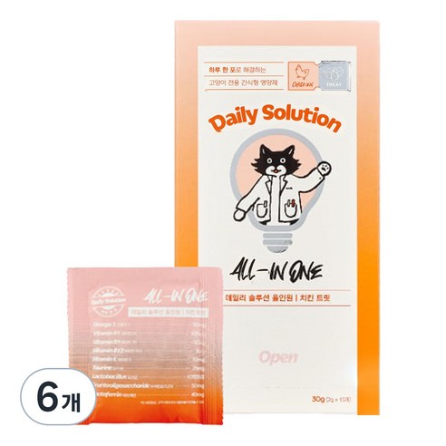 닥터펠리스 고양이 데일리 솔루션 올인원 트릿 치킨, 15회분, 종합영양제, 6개