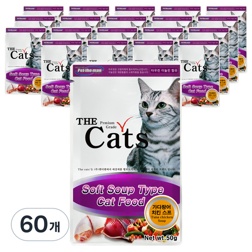 더 캣츠 가다랑어치킨 스프 파우치 혼합맛(가다랑어/치킨 ) × 50g × 60개, 맛 × 개당 중량 × 수량 섬네일