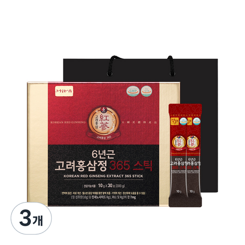 정원삼 6년근 고려홍삼정 365 스틱 선물세트 + 쇼핑백, 300g, 3개