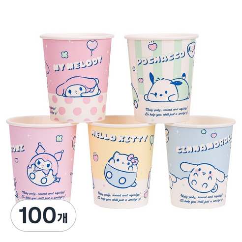 릴팡 산리오 캐릭터즈 일회용 종이컵 랜덤발송 283ml SC8899, 100개, 1개입