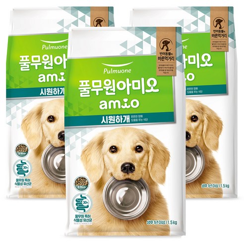 풀무원아미오 강아지 시원하개 기능성 사료, 장건강/유산균, 1.5kg, 3개