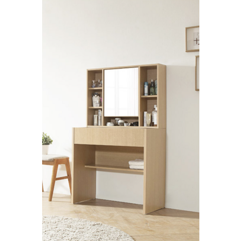 파로마 에일리 수납 화장대 800 + 원목쿠션스툴 방문설치 후기 분석 - 거울 도어 개방 모습