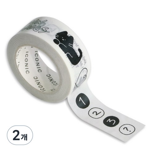 아이코닉 두들 다꾸 데코 마테 마스킹 테이프 스티커 15mm x 10m, 001123, 2개