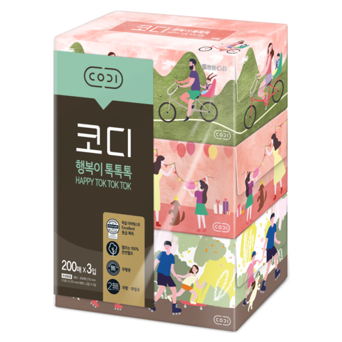 코디 행복이 톡톡톡 천연펄프 각티슈 2겹 200매, 3개 솔직 후기 | 실사용자 리뷰 분석 - 상품 이미지 1