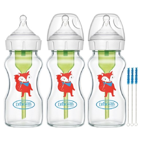 닥터브라운 데코 와이드넥 유리 젖병, 혼합색상, 270ml, 3개