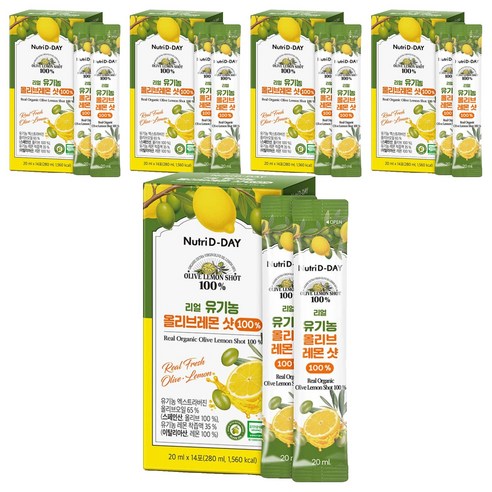 뉴트리디데이 리얼 유기농 올리브레몬 샷 100% 14p, 280ml, 5개