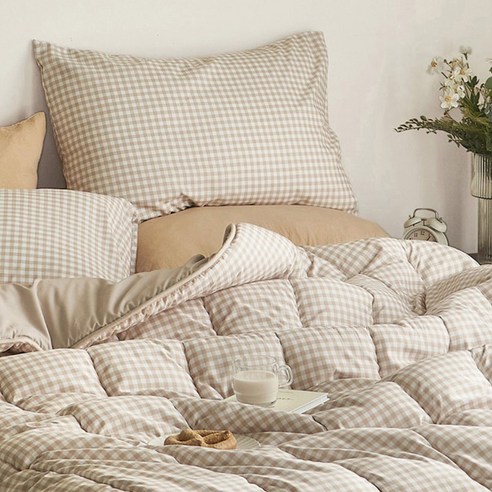 쁘리엘르 데일리체크 항균 워싱 차렵이불 세트 후기 분석 - 침대 세팅 컷