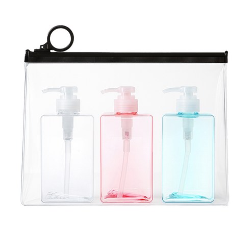 놀자리빙 무지 샴푸통 화장품용기 공병 100ml x 3종 + 지퍼백, 공병(투명 밝은색), 1세트