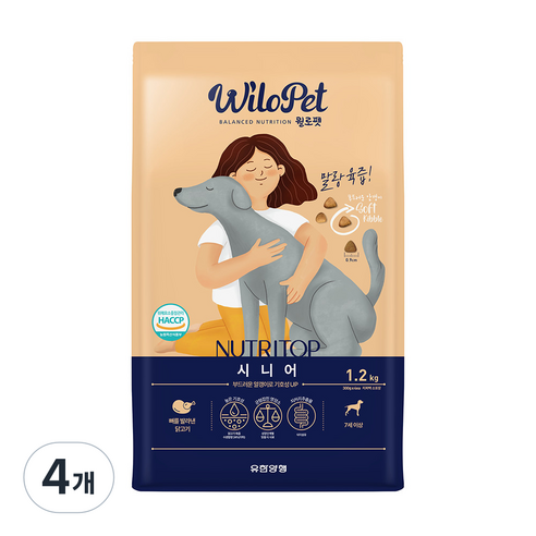윌로펫 시니어 강아지 뉴트리탑 소프트 사료, 닭, 1.2kg, 4개