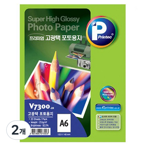 프린텍 프리미엄 고광택 포토용지 V7300 255g, 40개, A6