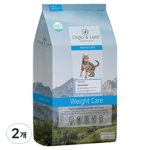 오가앤리프 캣 웨이트케어 유기농 다이어트 가수분해 사료, 2개, 1.8kg