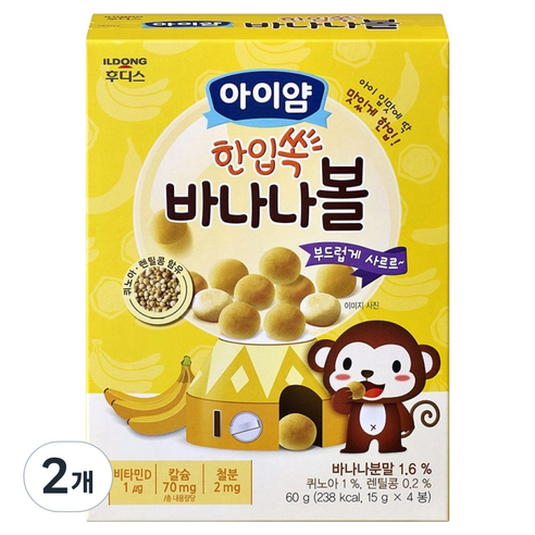 아이얌 일동후디스 한입쏙 바나나볼, 2개, 60g, 바나나맛