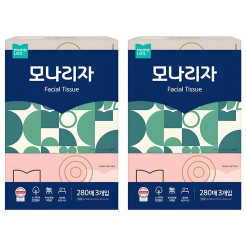 모나리자 천연펄프 미용티슈 2겹 280매, 6개 이미지