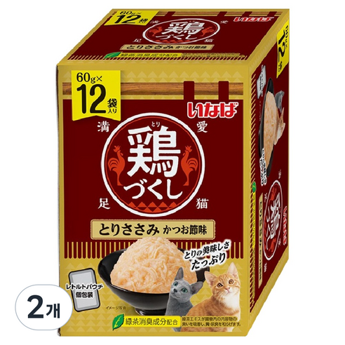 이나바 고양이 치킨가득 파우치 간식 12p, 혼합맛(닭가슴살/가다랑어포), 720g, 2개