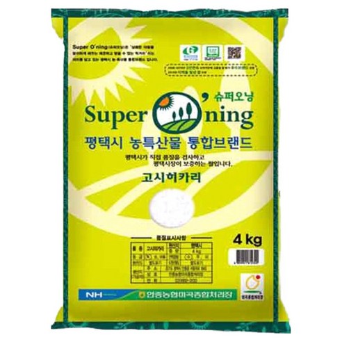 안중농협 2025년 햅쌀 평택 슈퍼오닝 고시히카리쌀, 4kg, 1개, 특