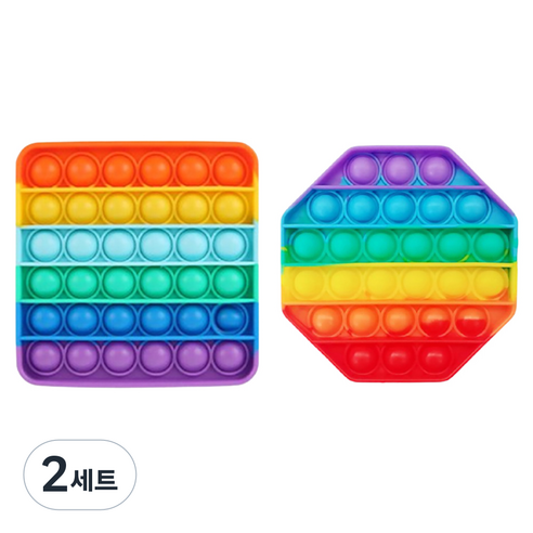 루아르모 푸쉬팝 팝잇 레인보우 버블 뽁뽁이 장난감 피젯토이 보드게임 촉감발달 완구 2p, 팔각형 + 사각형, 2세트