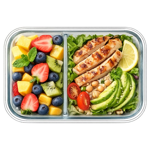 발룬피니 내열유리 나눔 칸막이 밀폐용기, 1개, 직사각형 1040ml 2구