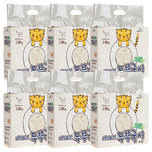 네꼬모리 두부국시 극세입자 고양이 모래, 2.8kg, 6개, 무향