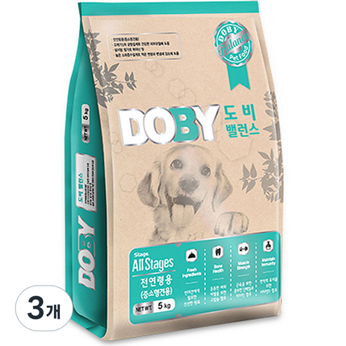도비 전연령 중소형견 밸런스 건식사료, 곡물, 5kg, 3개