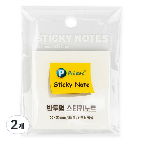 프린텍 반투명 스티키노트 CL5050W, 백색, 50매, 2개