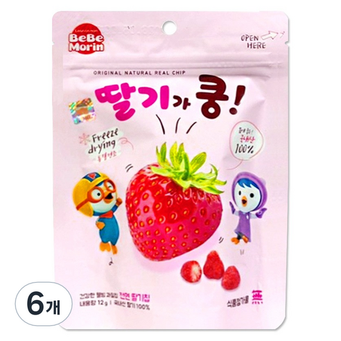 베베모린 뽀로로 딸기가 쿵 동결건조 과일칩, 12g, 6개