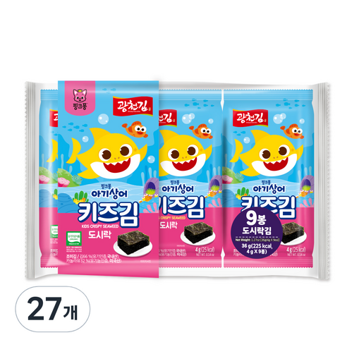 광천김 핑크퐁 키즈 도시락김, 김, 4g, 27개