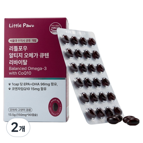 리틀포우 반려동물 알티지 오메가3 CoQ10 리바이탈, 2개, 90정