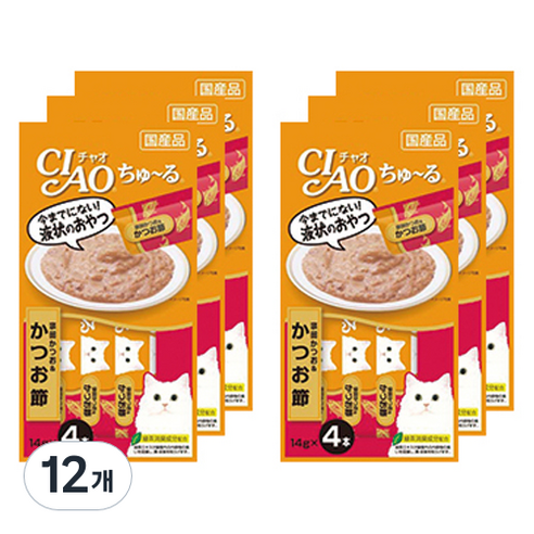 챠오츄르 고양이 짜먹는 간식, 혼합맛(가다랑어/가츠오부시), 14g, 48개