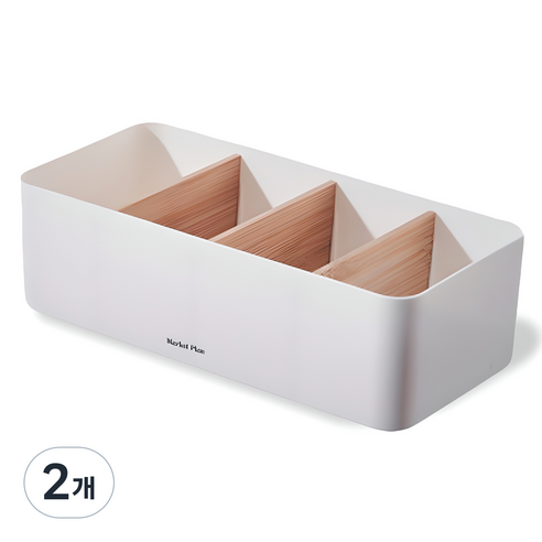 마켓플랜 우드앤화이트 칸막이 수납 정리함 4칸, 화이트, 2개