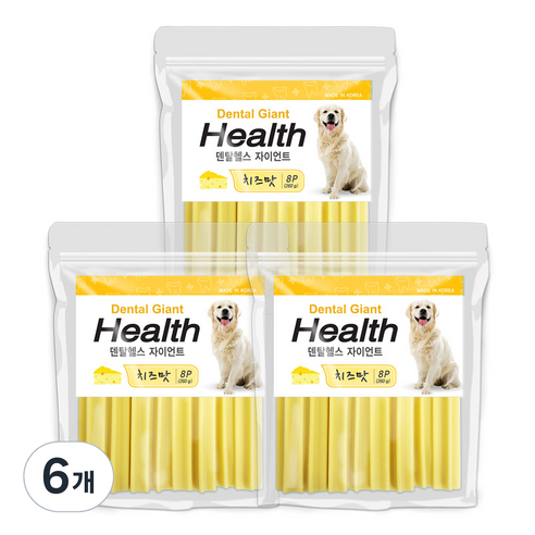 인터펫코리아 강아지 덴탈헬스 플러스 자이언트 껌, 치즈맛, 260g, 6개