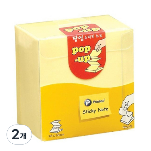 프린텍 팝업 스티키노트 점착메모지 76 x 76 mm 리필형, 노랑, 500매, 2개