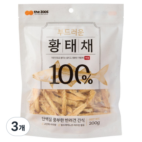 더주스 반려동물 부드러운 황태채 간식, 200g, 3개, 황태맛