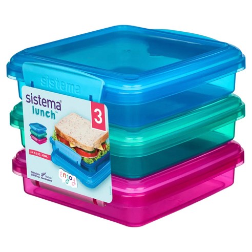 Sistema 사각 칼라 밀폐용기, 3개, 450ml