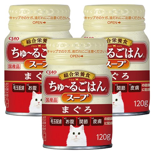 챠오츄르 이나바 고양이 CIAO 고항 캔스프 드링크, 참치, 120g, 3개