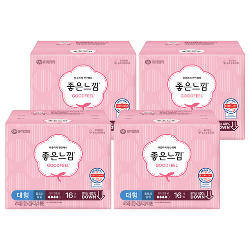 좋은느낌 오리지널 울트라슬림 생리대 날개형, 대형, 16개입, 4개