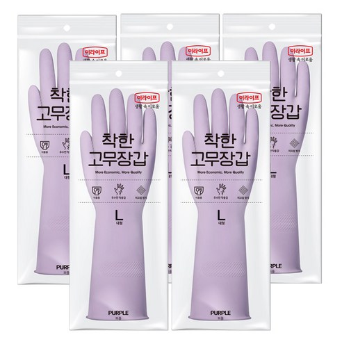 롯데이라이프 착한 고무장갑, 퍼플, 대(L), 5세트