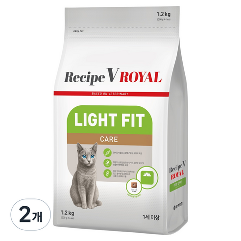 유한양행레시피브이 고양이 로얄 라이트웨이트 기능성사료, 다이어트, 1.2kg, 2개