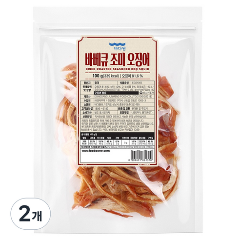바다원 바베큐 조미 오징어, 100g, 2개