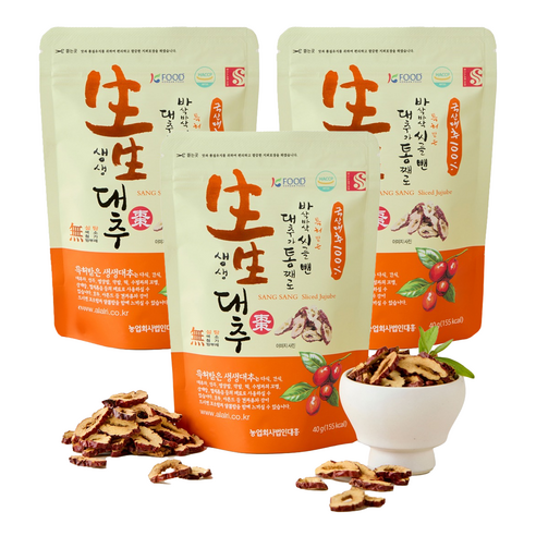 생생대추 국산 대추칩 슬라이스, 3개, 40g