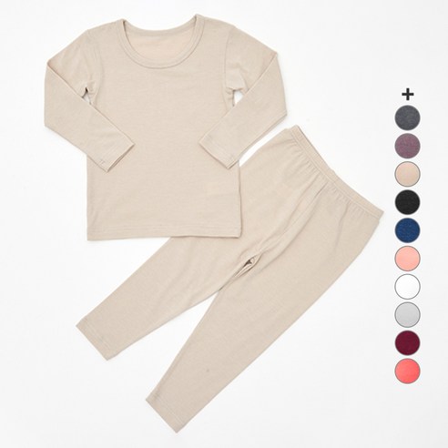 유니프랜드 아동용 히트 바이로프트 웜 9부 발열 실내복 상하세트 120, 120, 베이지, 베이지 섬네일