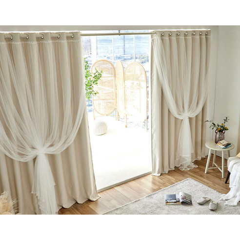 [모던하우스] ON마리 이중레이스 암막커튼 2장세트 후기 분석 - 암막 원단 근접