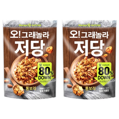 마켓오네이처 오 그래놀라 저당 통보리 시리얼, 360g, 2개