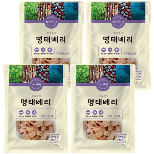 후코홀릭 강아지 건조 간식, 혼합맛(명태/블루베리), 100g, 4개