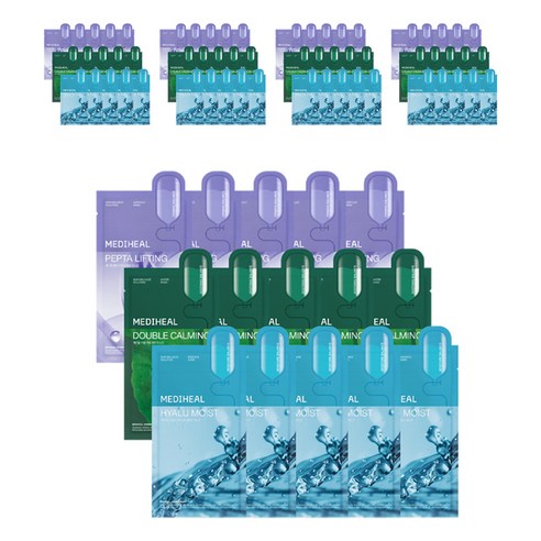 메디힐 더블 카밍 워터 5p + 히알루 모이스트 에센스 5p + 펩타 리프팅 앰플 5p 마스크팩 세트, 15개입, 5개
