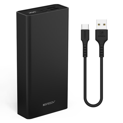 스피디 슬림핏 대용량 보조배터리 30000mAh + C타입 케이블, SPE-B2PA30CPQ, 블랙
