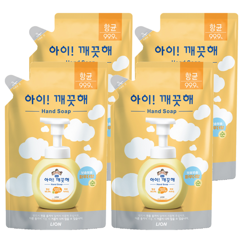 아이깨끗해 항균 폼 핸드솝 순 파우더향 리필용, 450ml, 4개