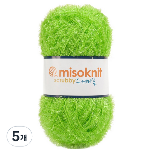 미소털실 펄 수세미실 80g, 04론그린, 5개