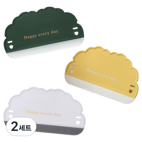 갠지라이프 무자국 물기제거시 유리 닦이 구름형 3종 세트, 화이트, 그린, 옐로우, 2세트